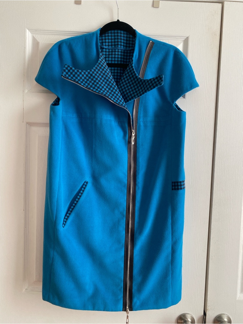 Custom made Blue Zipper-Front Wool Vest | One of a kind